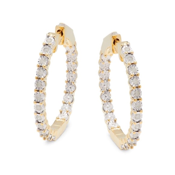 EFFY® Diamond Small C-Hoop Earrings (1/4 ct. t.w.) in 14k  BNWT EFFY SS 14kt GOLD Plated Diamond Hoops. Just Under 1/4 Ct. Clear, I Color